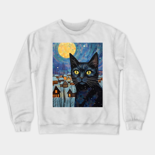 Black Cat Christmas Starry Night Crewneck Sweatshirt by VisionDesigner